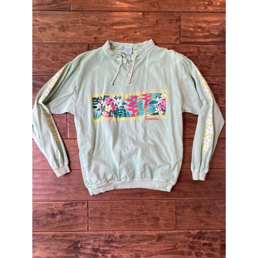 Vintage Crazy Shirts Small Made In USA Hawaiian Sweatshirt Key Lime Dyed